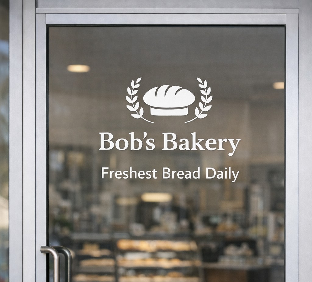 Door lettering with logo